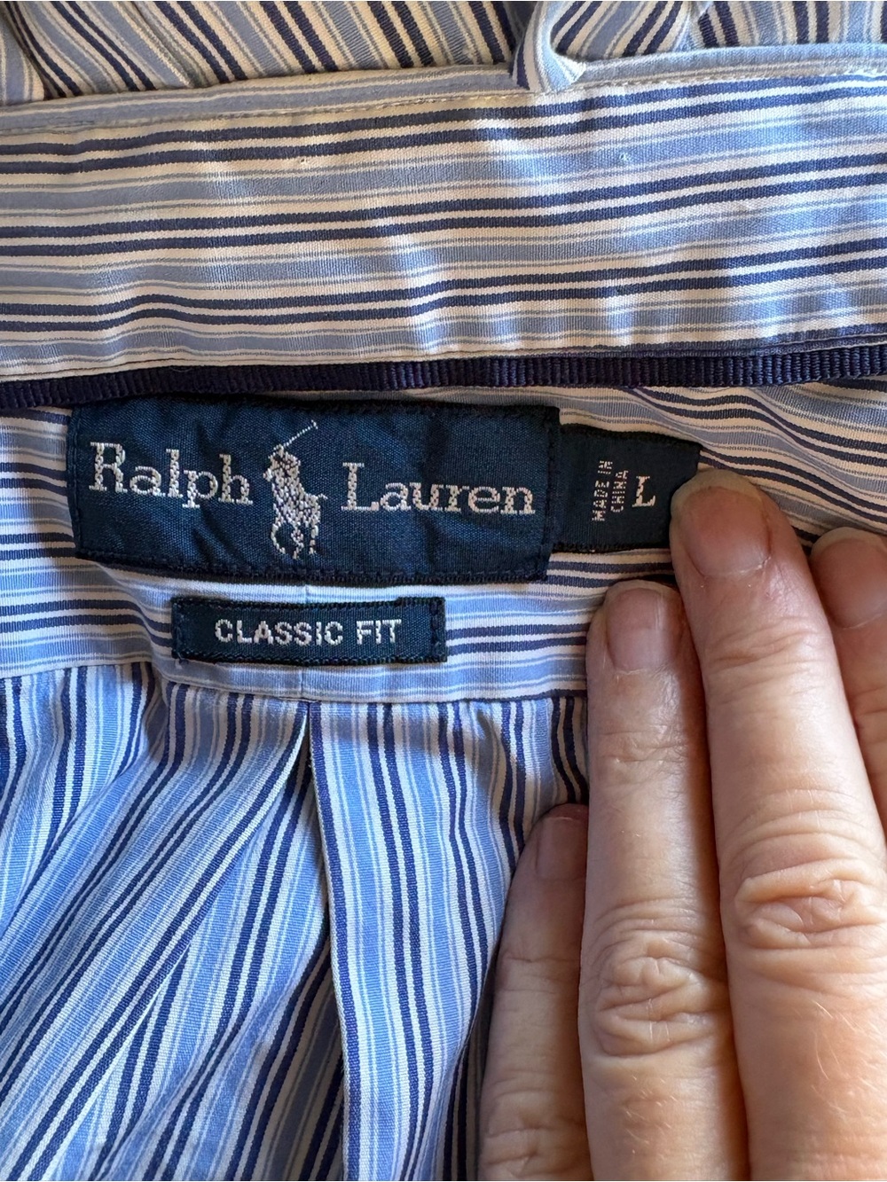 Reworked Ralph Lauren White and Blue Striped Ruffle-Collar Button-Down Size L - Picture 6 of 7
